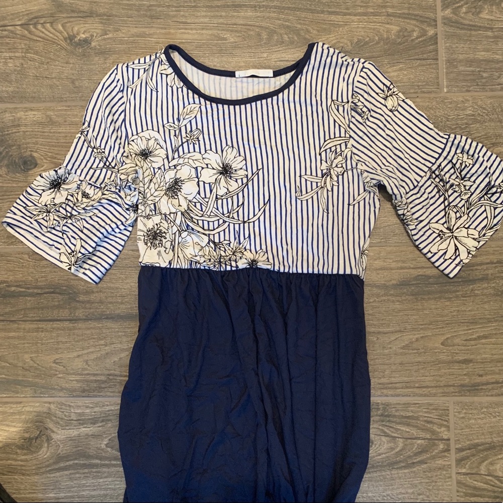 Floral striped maxi with solid color skirt